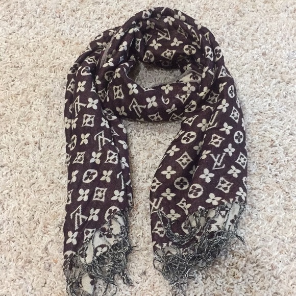 Louis Vuitton Brown Wool Scarf Monogram Supreme Logo